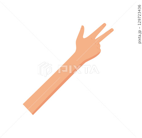 Flat style human hand gesture with three fingers up. Bare palm showing number 3 and symbolizing counting. Isolated on white background, ideal for education, math concepts, and professional materials 129723436