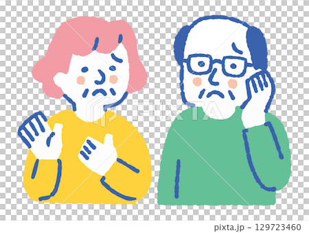 Elderly men and women with troubled faces_Color 129723460