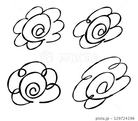 手書きの花丸のイラストセット（黒） 129724196