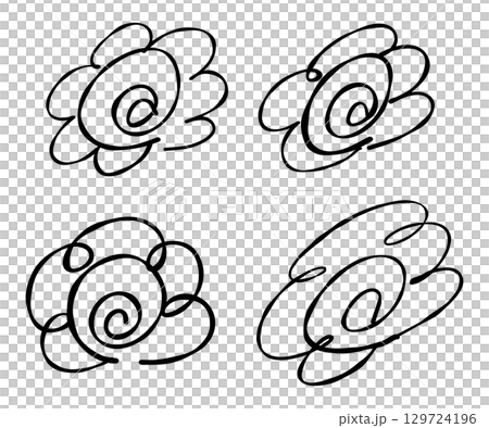 手書きの花丸のイラストセット（黒） 129724196