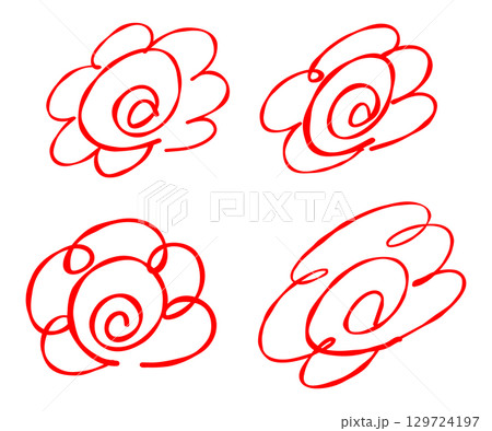 手書きの花丸のイラストセット（赤） 129724197