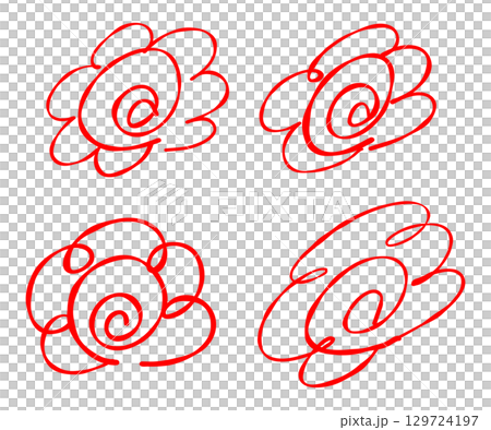 手書きの花丸のイラストセット（赤） 129724197