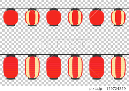 紐に吊るされた提灯のイラスト  カラー 線なし 129724239