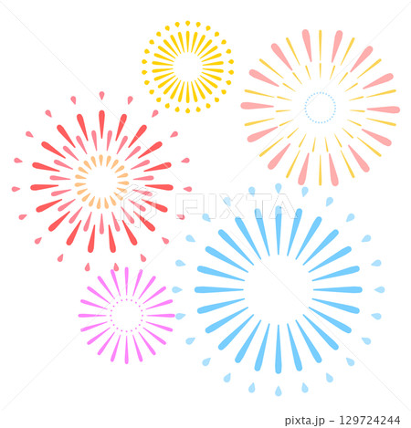 夜空に挙がる花火のイラスト カラー 線なし 夜空に挙がる花火のイラスト カラー 線なし 129724244