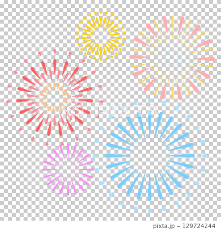 Illustration of fireworks in the night sky, color, no lines 129724244