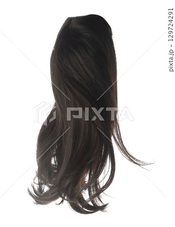 Long straight Wig hair style fly fall explosion. Black woman wig wave hair float in mid air. Straight black curl wig hair wind blow cloud throw. White background isolated high speed freeze motion Long straight Wig hair style fly fall explosion. Black woman wig wave hair float in mid air. Straight black curl wig hair wind blow cloud throw. White background isolated high speed freeze motion 129724291