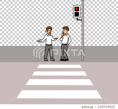 横断歩道の信号待ちする会社員のイラスト 129724422