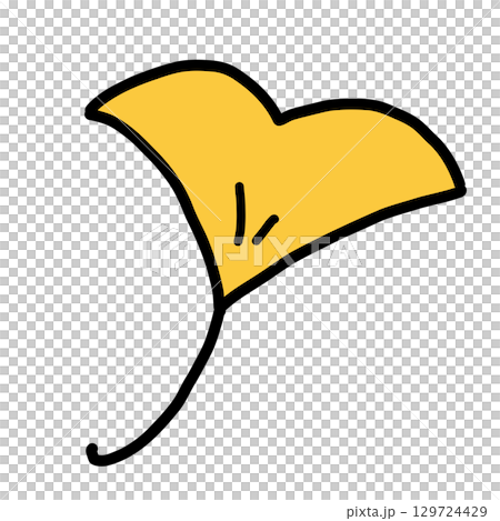 Hand-drawn line drawing of a cute ginkgo leaf 129724429