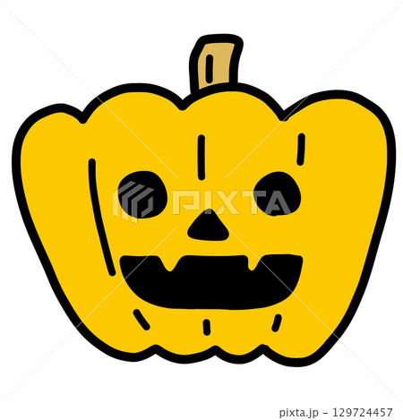 手描き線画の可愛いハロウィンのカボチャおばけのイラスト 129724457