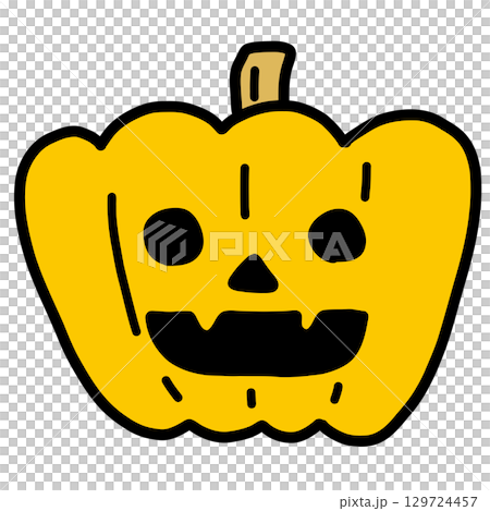手描き線画の可愛いハロウィンのカボチャおばけのイラスト 129724457