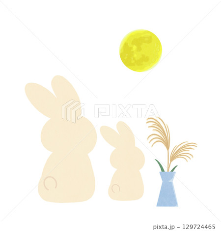 お月見をするうさぎの親子 129724465