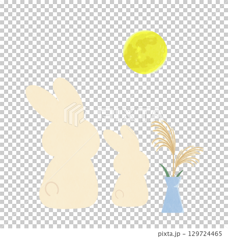 お月見をするうさぎの親子 129724465