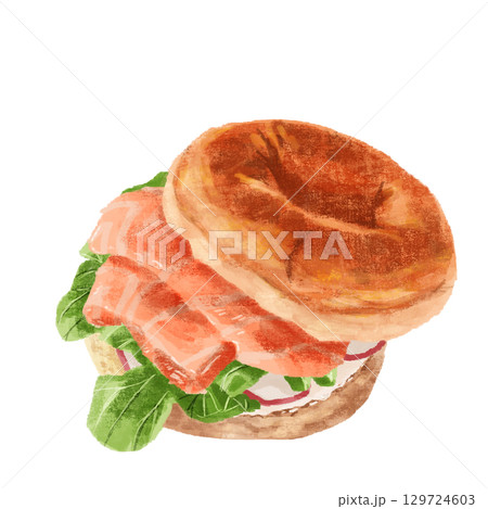 水彩で描いたベーグルサンド 水彩で描いたベーグルサンド 129724603