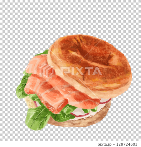 Watercolor bagel sandwich 129724603