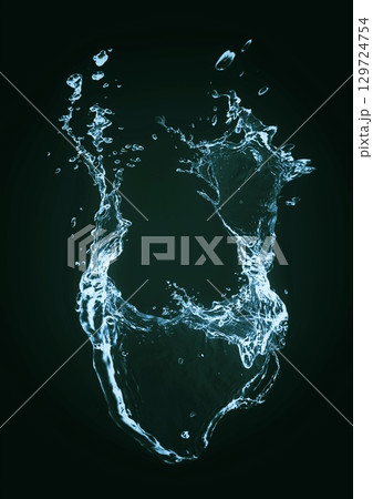 抽象的な青い水しぶきと黒背景 129724754