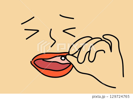 口内炎を痛がる人物のイラスト 129724765