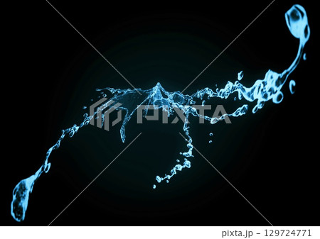 抽象的な青い水しぶきと黒背景 129724771