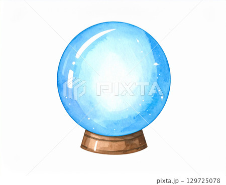 不思議な魔法の青色の水晶玉　水彩画風 129725078