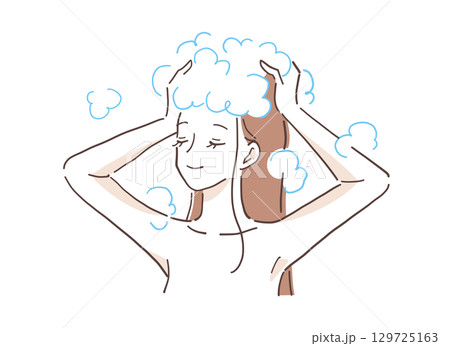 シャンプーする女性のイラスト素材 シャンプーする女性のイラスト素材 129725163