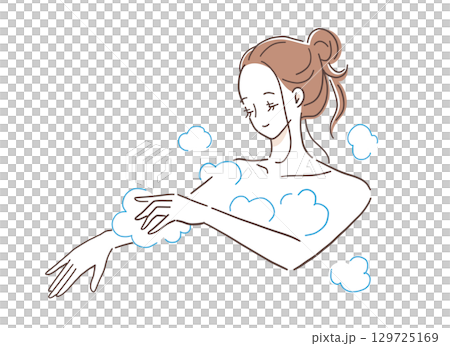 一位婦女在浴缸中洗身體的插圖素材 129725169