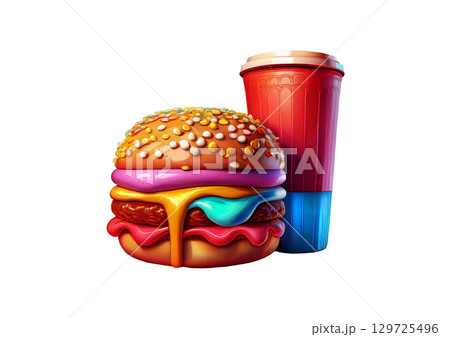 美味しそうなハンバーガーの3dイラスト 129725496
