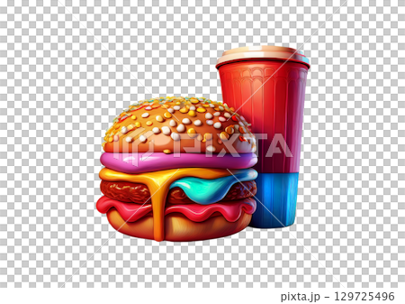 美味しそうなハンバーガーの3dイラスト 129725496