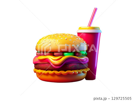 美味しそうなハンバーガーの3dイラスト 129725505