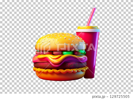 美味しそうなハンバーガーの3dイラスト 129725505