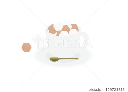 コーヒーカップに入った白と茶色の角砂糖のイラスト 129725813