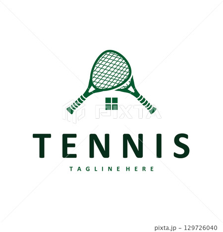 Tennis logo design concept simple black silhouette tennis sport with ball and tennis racket design for brand product illustration template Tennis logo design concept simple black silhouette tennis sport with ball and tennis racket design for brand product illustration template 129726040