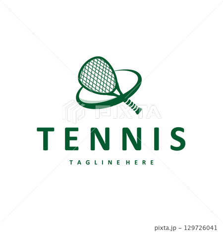Tennis logo design concept simple black silhouette tennis sport with ball and tennis racket design for brand product illustration template Tennis logo design concept simple black silhouette tennis sport with ball and tennis racket design for brand product illustration template 129726041