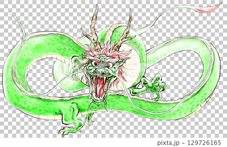 東方和日式風格的綠龍,傳說中的生物的咆哮 東方和日式風格的綠龍,傳說中的生物的咆哮 129726165