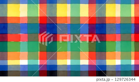 カラフルなタータンチェック柄の背景素材。チェック生地の織物質感プリントデザ 129726344