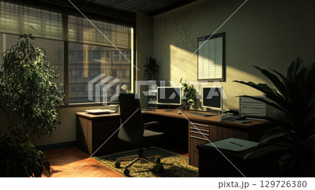 Modern Sunlit Office Workspace 129726380