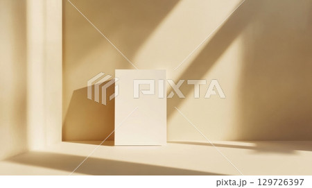 Minimalist Mockup: Blank Card in Sunlit Niche 129726397