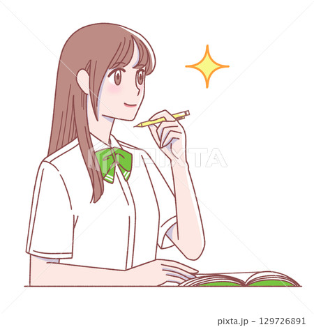 勉強が分かって笑顔の女子生徒 129726891