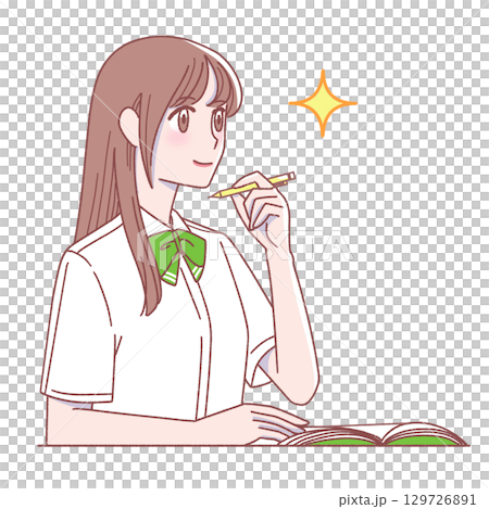 勉強が分かって笑顔の女子生徒 129726891