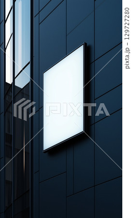 A modern outdoor white wall-mounted square sign mockup with a minimalist black wall design A modern outdoor white wall-mounted square sign mockup with a minimalist black wall design 129727280