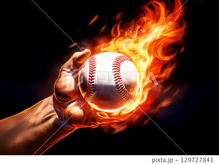 炎に包まれた野球のボールを投げる3dイラスト 炎に包まれた野球のボールを投げる3dイラスト 129727841