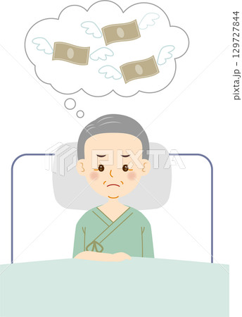 入院費用に悩むシニア男性 129727844