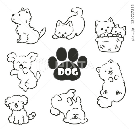 いろいろな犬の可愛いポーズセットイラスト 129727856