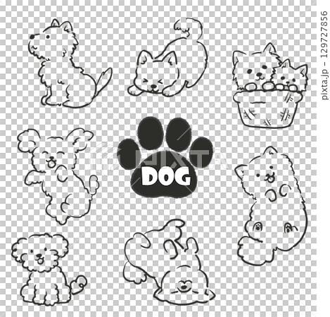 いろいろな犬の可愛いポーズセットイラスト 129727856