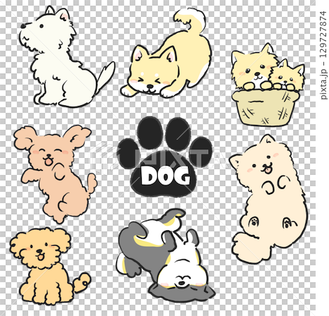 いろいろな犬の可愛いポーズセットイラスト いろいろな犬の可愛いポーズセットイラスト 129727874