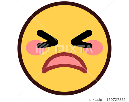 アチャーとばつの悪そうな黄色い丸顔アイコンイラスト素材 129727883