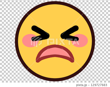 アチャーとばつの悪そうな黄色い丸顔アイコンイラスト素材 129727883