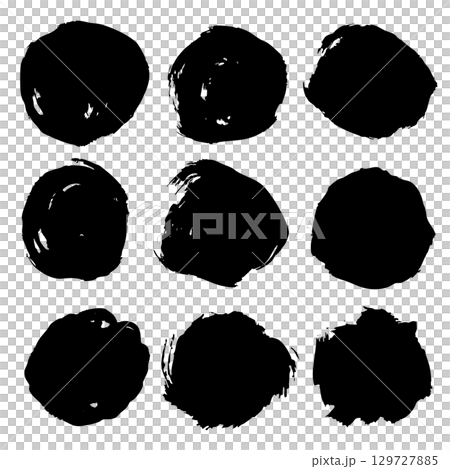 筆で描いた和風の円形背景素材セット 筆で描いた和風の円形背景素材セット 129727885