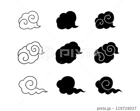 和柄の雲セット　シンプルな手描きの雲 129728037