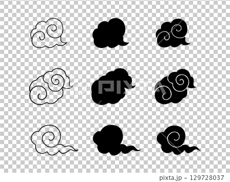 和柄の雲セット　シンプルな手描きの雲 129728037