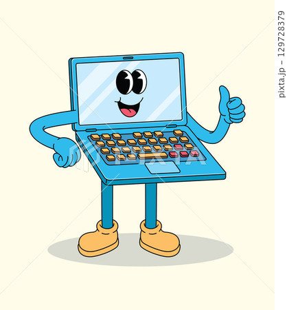Happy Laptop Character Giving a Thumbs Up Happy Laptop Character Giving a Thumbs Up 129728379