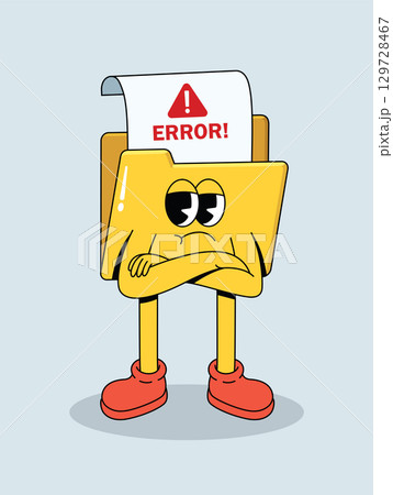 Angry Cartoon Folder Character with Error Message on Paper and Crossed Arms Showing Frustration 129728467